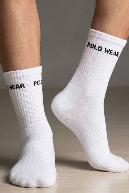 Kit 3 Pares de Meias Atoalhadas Cano Longo Polo Wear Branco