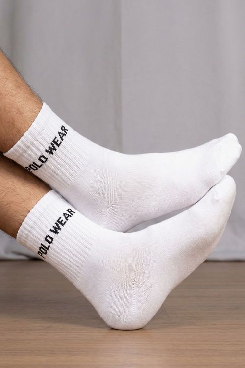 Kit 3 Pares de Meias Atoalhadas Cano Longo Polo Wear Branco