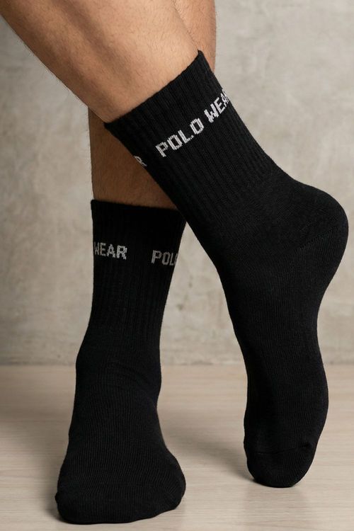 Kit 3 Pares de Meias Atoalhadas Cano Longo Polo Wear Preto