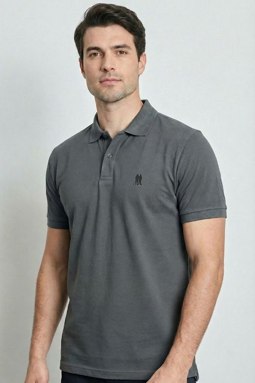 Polo Piquet Lisa Com Botão Polo Wear Cinza Escuro
