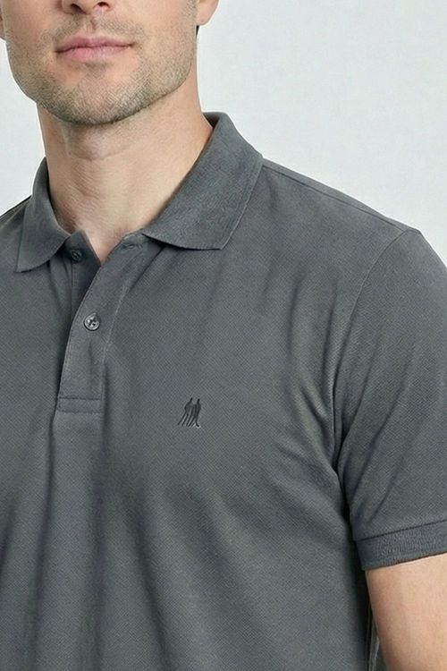 Polo Piquet Lisa Com Botão Polo Wear Cinza Escuro