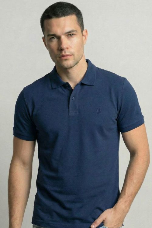 Polo Piquet Lisa Com Botão Polo Wear Marinho