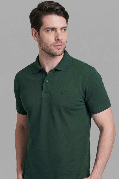 Polo Piquet Lisa Com Botão Polo Wear Verde Escuro