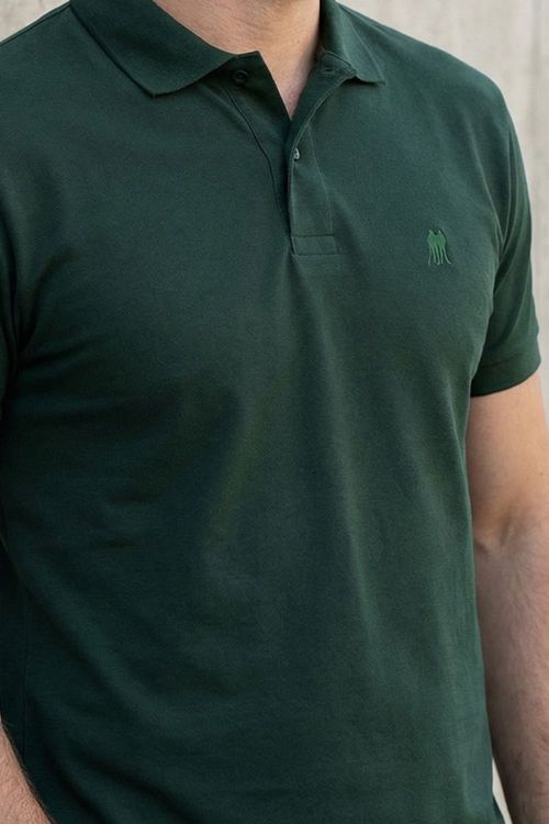 Polo Piquet Lisa Com Botão Polo Wear Verde Escuro