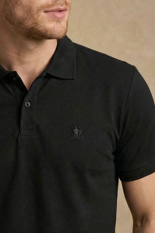Polo Piquet Lisa Com Botão Polo Wear Preto