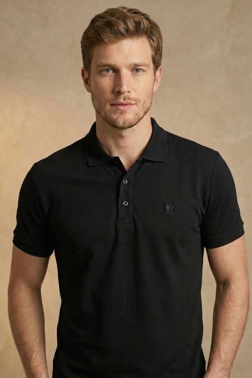 Polo Piquet Lisa Com Botão Polo Wear Preto