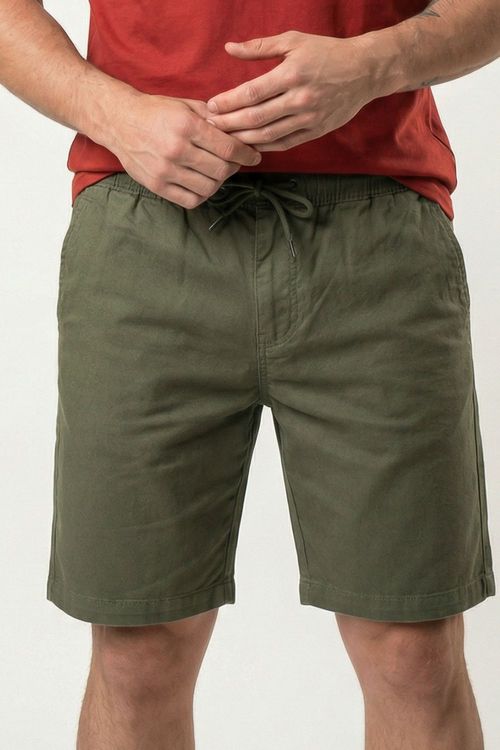 Bermuda Sarja Cós Elástico Confortável Polo Wear Verde Escuro