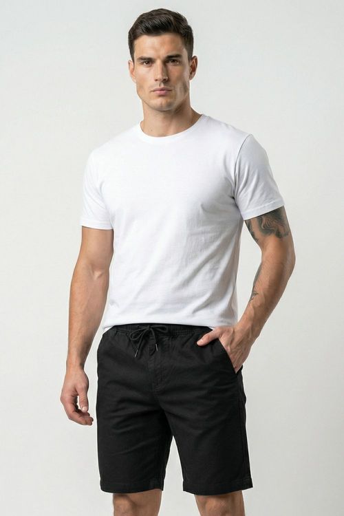 Bermuda Sarja Cós Elástico Confortável Polo Wear Preto