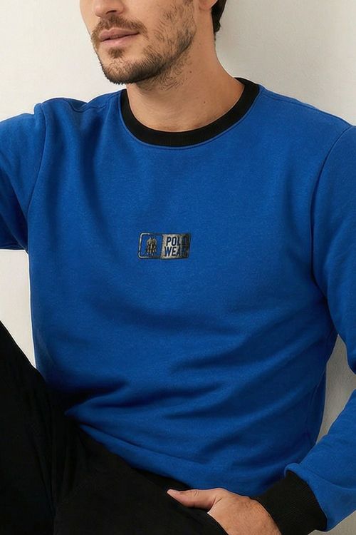 Moletom Gola Careca Casual Polo Wear Azul Médio