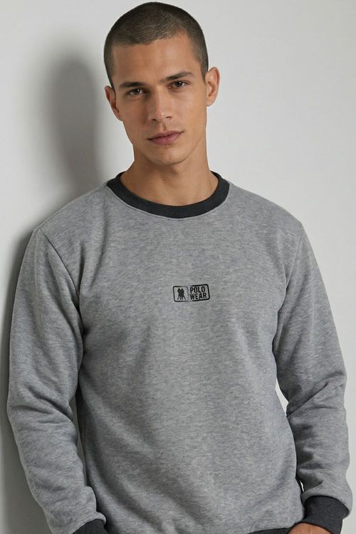 Moletom Gola Careca Casual Polo Wear Mescla Escuro