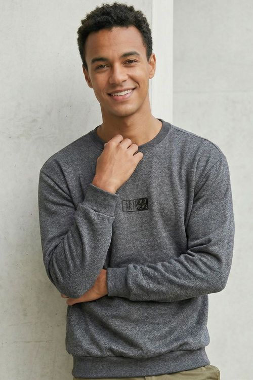 Moletom Gola Careca Casual Polo Wear Cinza Escuro