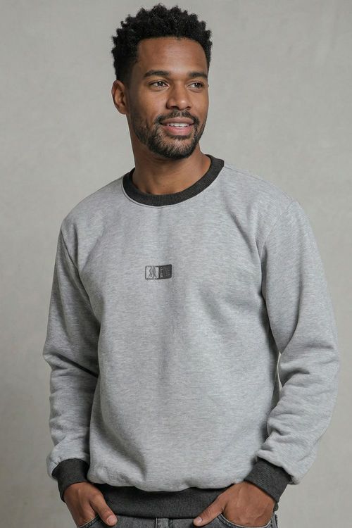 Moletom Gola Careca Casual Polo Wear Cinza Médio