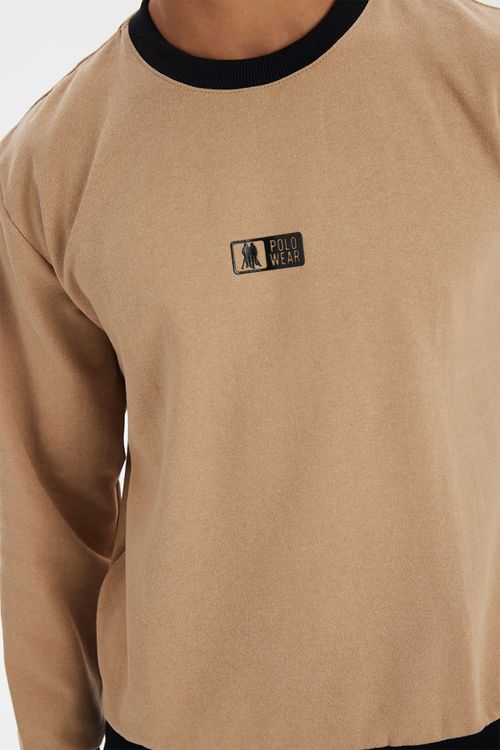 Moletom Gola Careca Casual Polo Wear Bege Claro