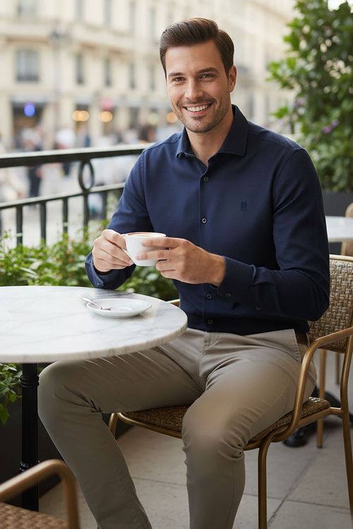 Camisa Masculina Slim Fit Premium Polo Wear Marinho