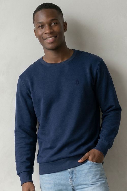 Moletom Masculino Leve Gola Careca Polo Wear Azul Escuro
