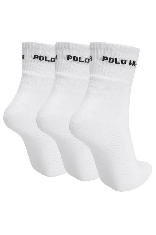 Kit 3 Pares Meias Confortáveis Cano Alto Polo Wear Branco