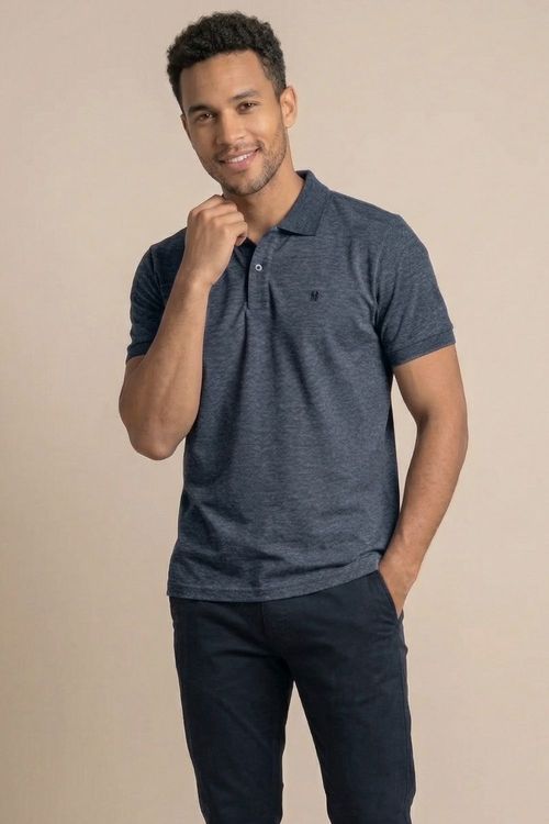 Polo Piquet Masculina Leve Confortável Polo Wear Azul Escuro
