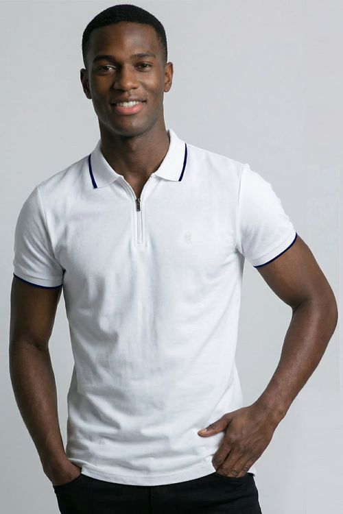 Polo Piquet Colarinho Zíper Polo Wear Branco