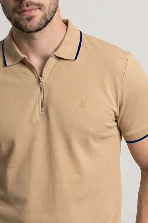 Polo Piquet Colarinho Zíper Polo Wear Bege Médio