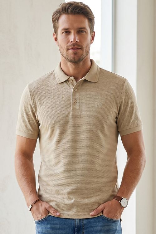 Polo Piquet Favo Premium Polo Wear Bege Médio