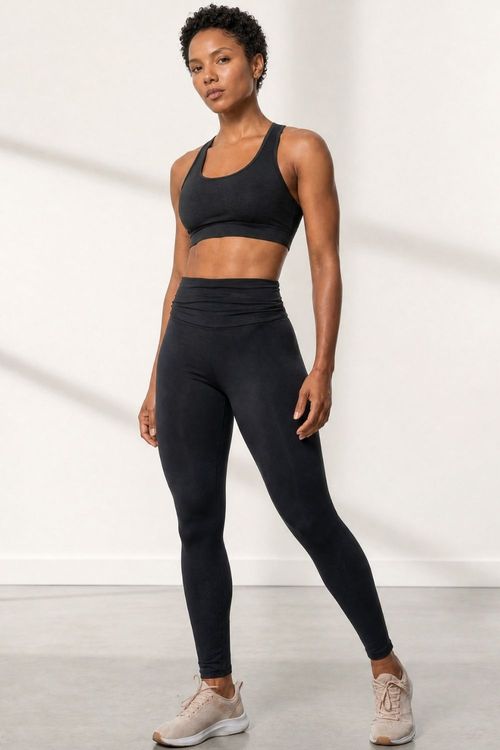 Calça Legging Fitness Cós Franzido Polo Wear Preto