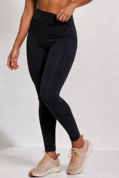 Calça Legging Fitness Cós Franzido Polo Wear Preto