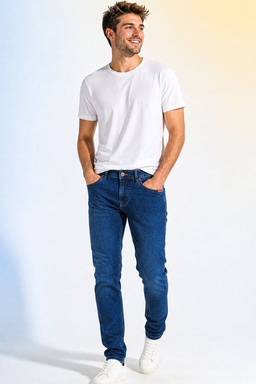 Calça Jeans Slim Básica Versátil Polo Wear Jeans Escuro