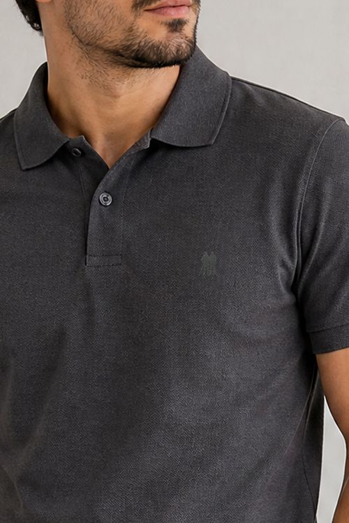 Polo Piquet Lisa Com Botão Polo Wear Cinza Escuro
