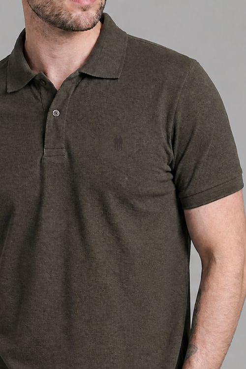 Polo Piquet Lisa Com Botão Polo Wear Verde Escuro