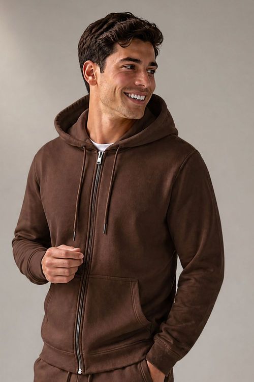 Jaqueta Moletom Masculina Com Zíper e Capuz Polo Wear Marrom