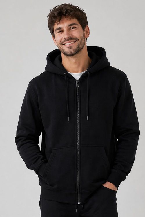 Jaqueta Moletom Masculina Com Zíper e Capuz Polo Wear Preto