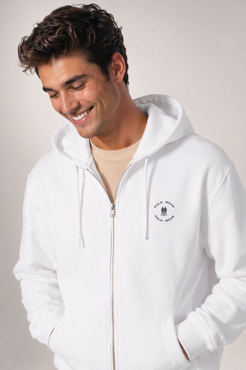 Blusa Moletom Com Zíper Flanelado Polo Wear Branco