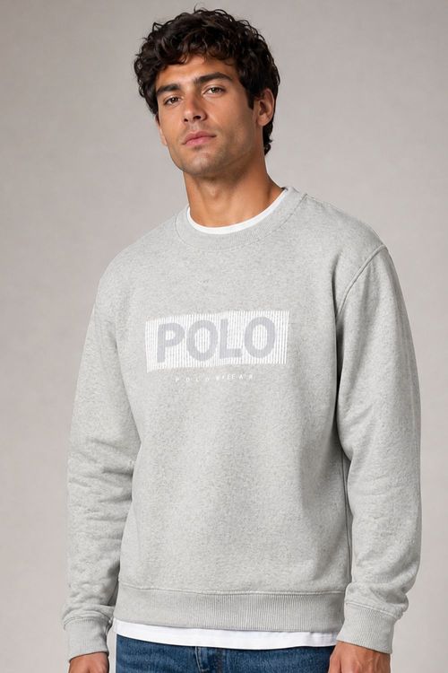 Blusa Moletom Gola Careca Silk Polo Wear Mescla Claro