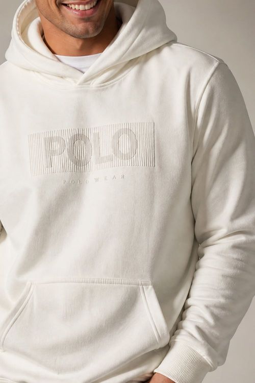 Blusa Moletom Canguru Flanelado Logo Polo Wear Off White