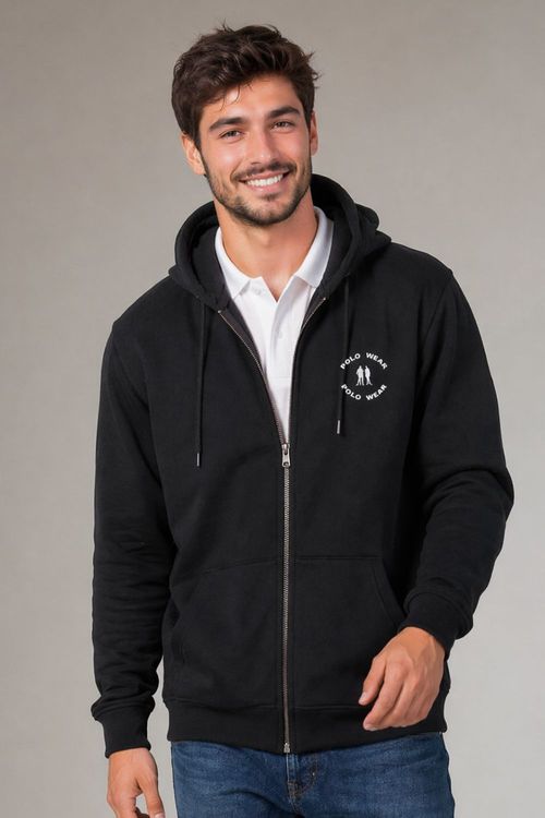 Blusa Moletom Com Zíper Flanelado Polo Wear Preto