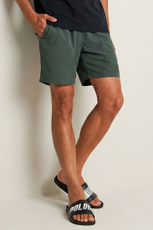 Short Vôlei Liso Logo Polo Wear Verde Escuro