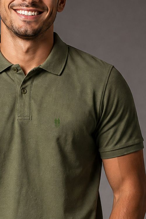 Polo Piquet Lisa Com Botão Polo Wear Verde Médio