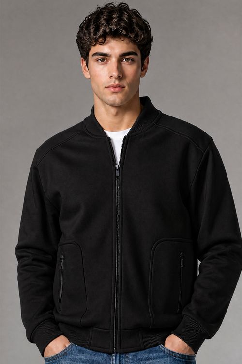Jaqueta Lã Masculina Com Zíper Polo Wear Preta