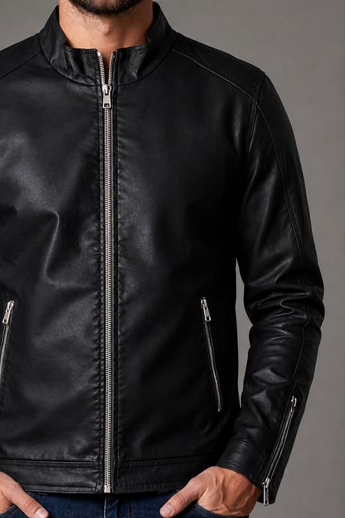 Jaqueta PU Masculina Gola Alta Polo Wear Preta