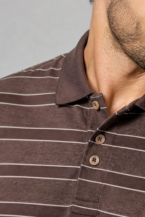 Polo Piquet Masculina Listrada Polo Wear Marrom