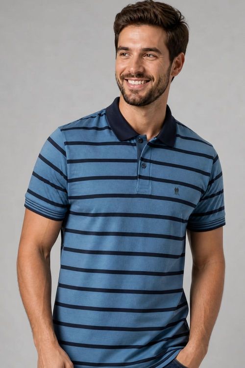 Polo Piquet Listrada Canelada Polo Wear Azul Médio