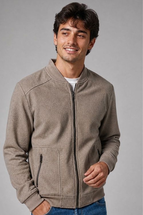 Jaqueta Lã Masculina Com Zíper Polo Wear Areia