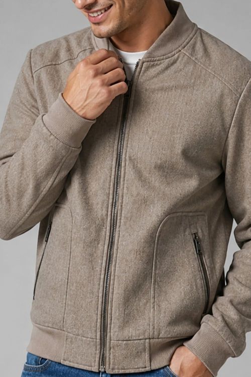 Jaqueta Lã Masculina Com Zíper Polo Wear Areia