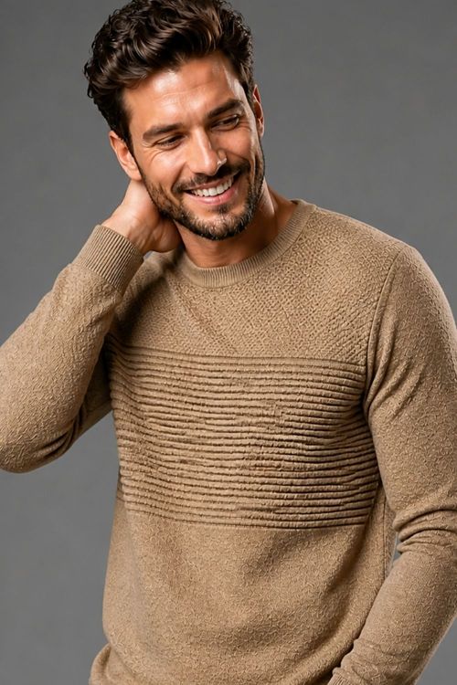 Tricot Masculino Gola Redonda Polo Wear Bege Escuro