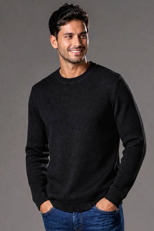 Tricot Masculino Gola Redonda Polo Wear Preto