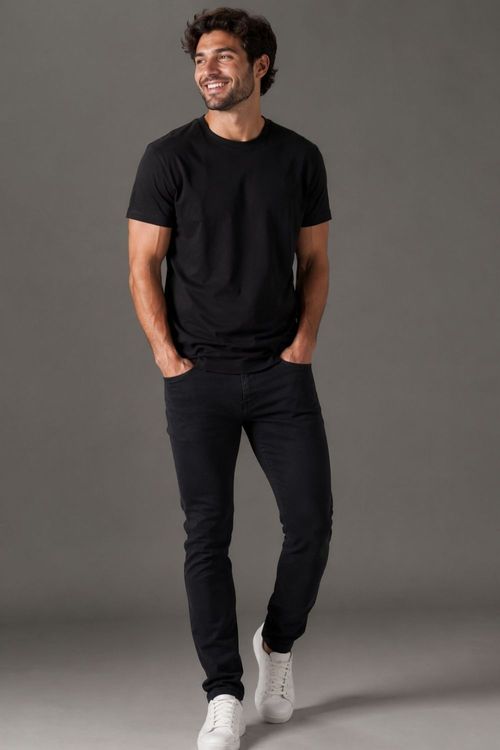 Calça Jeans Regular Masculina Básica Polo Wear Preto
