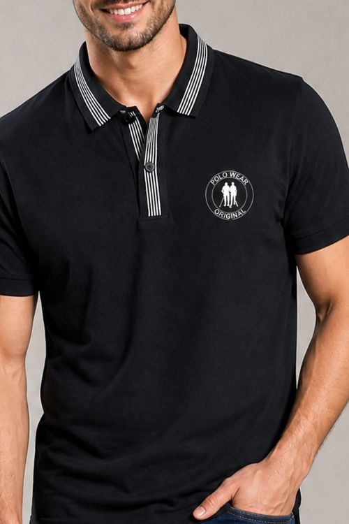 Polo Piquet Masculina Gola Friso Polo Wear Preto