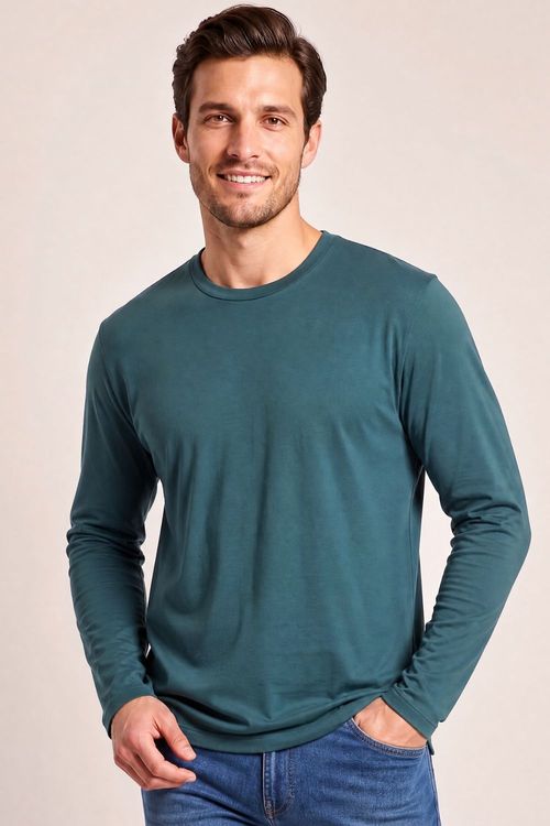 Camiseta Masculina Manga Longa Polo Wear Verde Escuro