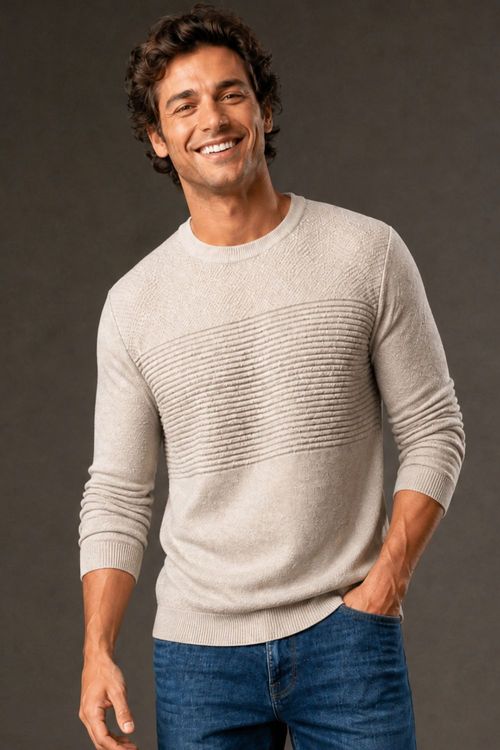 Tricot Masculino Detalhe Frizzo Polo Wear Bege Claro