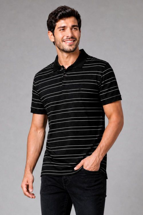 Polo Piquet Masculina Listrada Polo Wear Preto
